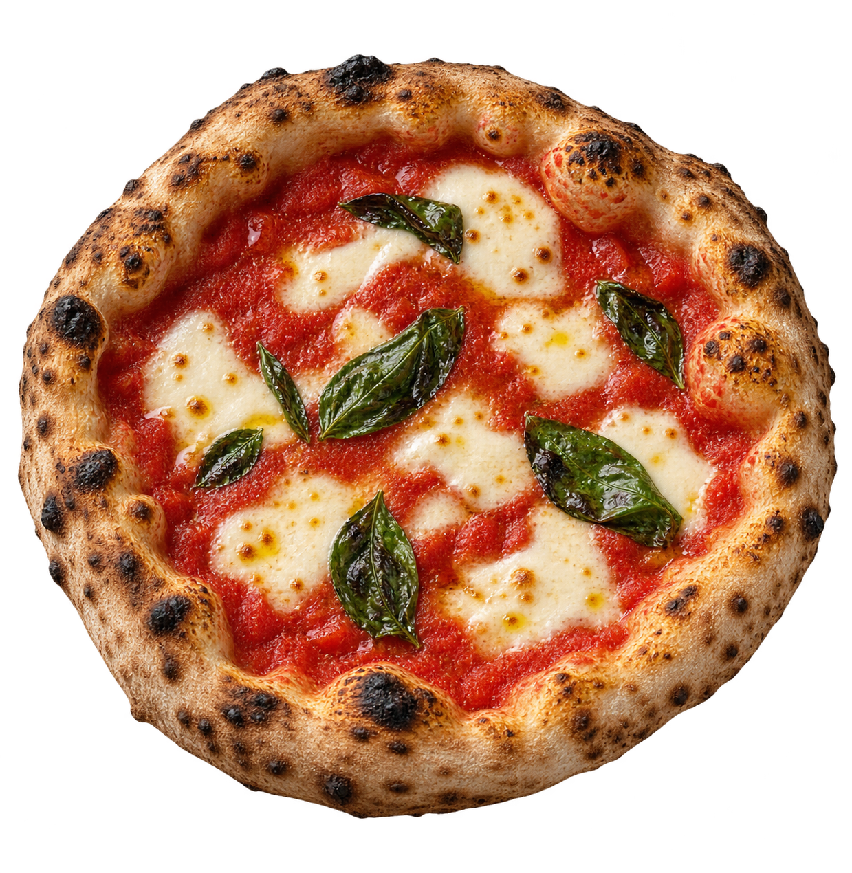 Pizza napoletana con pomodoro, fiordilatte e basilico